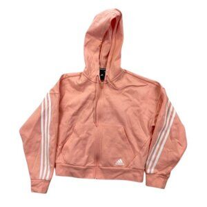 Adidas Hoodie Women’s S Pink Zip Up Lightweight Sweatshirt 3 Stripes Logo Top